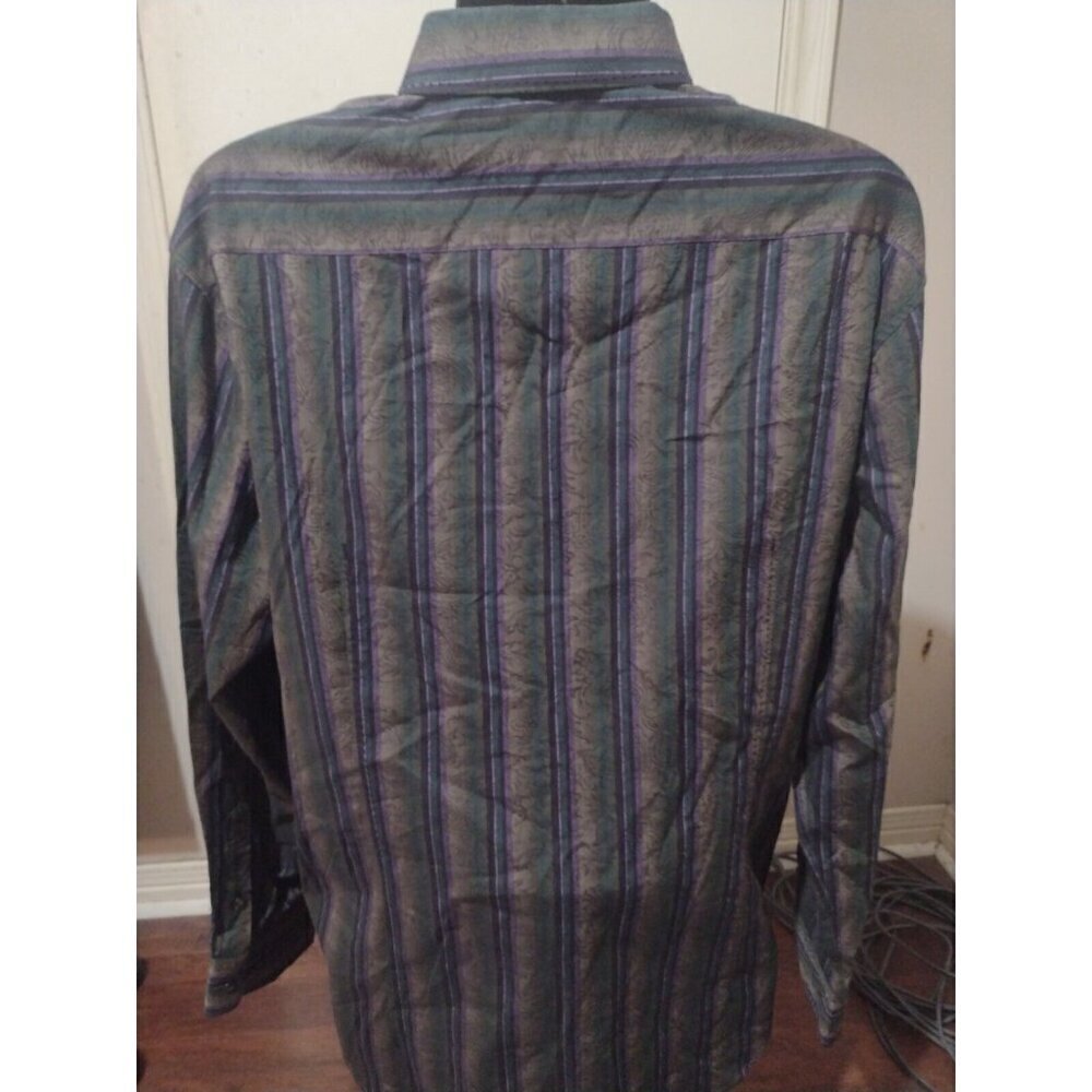 New MEN'S Malibu Cowboy 2XL Shirt Long Sleeve Multicolor Stripe Western Button - Picture 7 of 11
